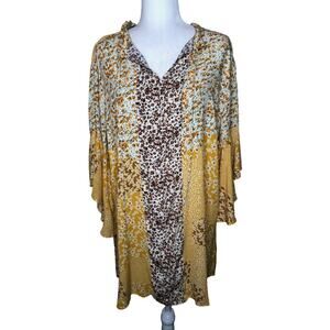 Umgee Mustard Yellow and Cream Mixed Print Midi Dress